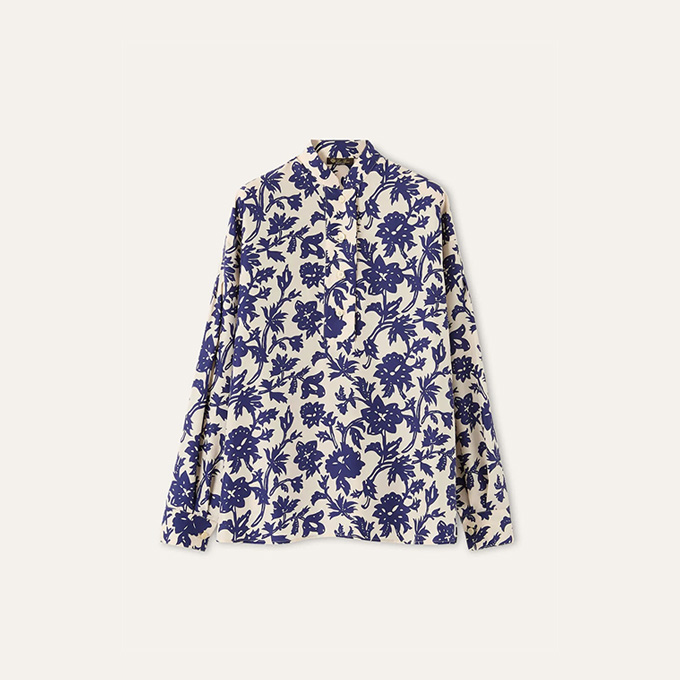 loro piana summer lotus print habutai silk mandarin collar shirt
